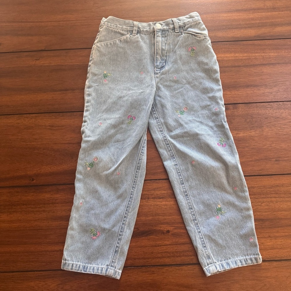 Vintage Talbots Kids Embroidered Floral Denim Jeans Snap Button Size‎ 5